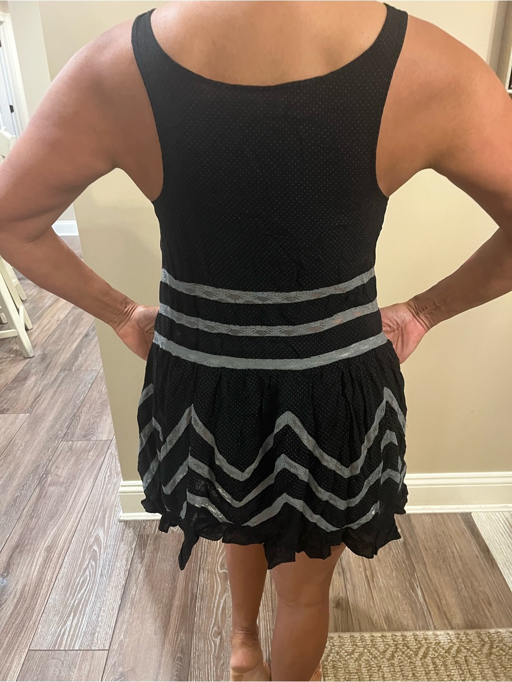 Free People Black Sleeveless Chevron Lace-Trim mini Dress or long tunic - Picture 3 of 4